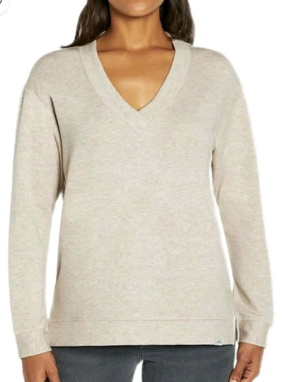 Orvis Women's Beige Cozy V-Neck Pullover Sweatshirt Long Sleeve Size XXL.